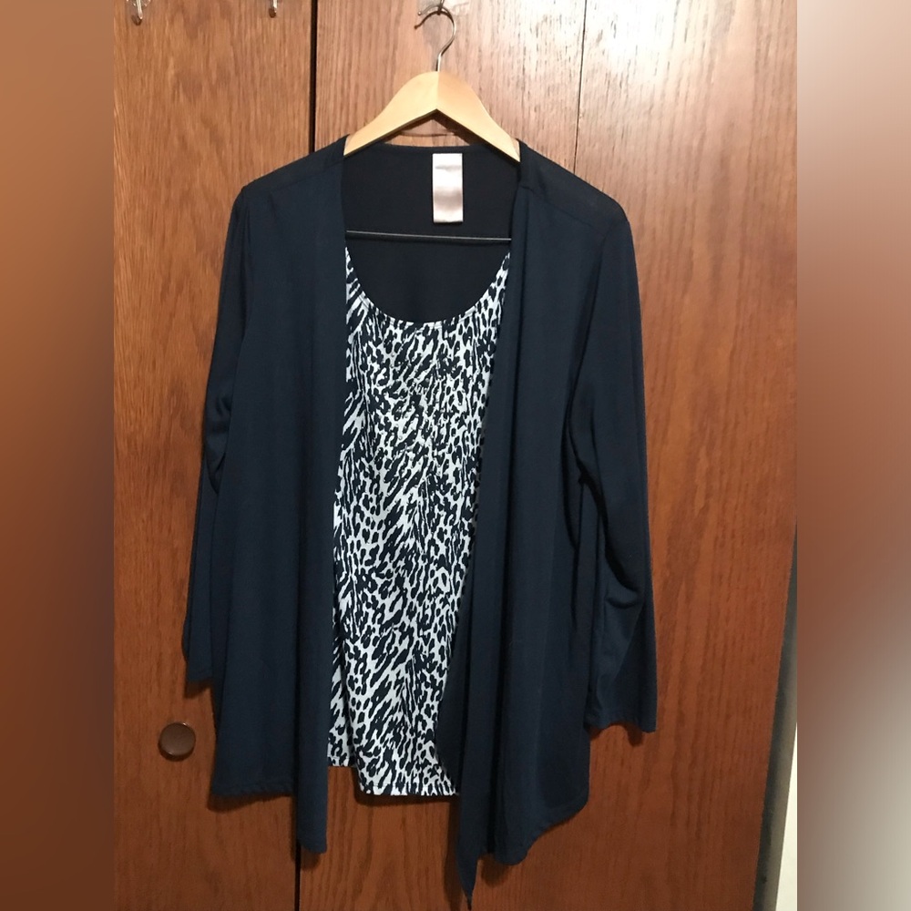 Women’s White Stag Size 2X 18/20W Top Shirt Blouse Twofer 1pc Black White